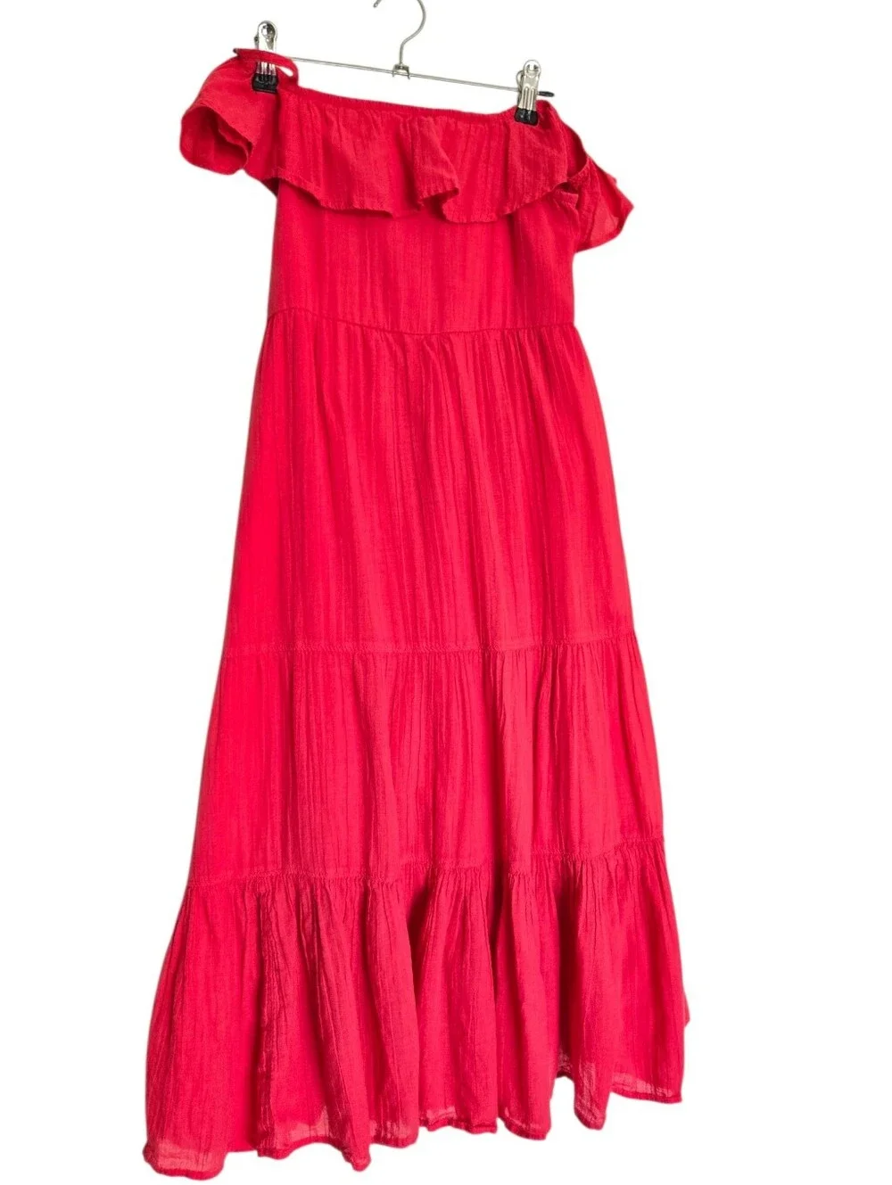 ZARA Kids Girl Off-Shoulder Ruffle Maxi Dress in Bright Pink Size 9/10